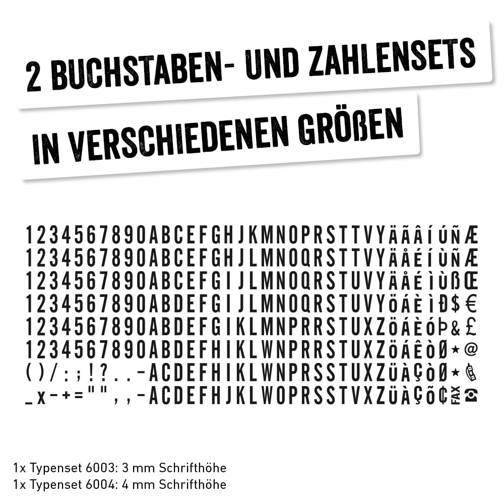 Trodat Printy 4912 Stempelset in Pastell Grün zum Selbersetzen - 4 Textzeilen, Abdruck 47x18 mm, Deutsch, inkl. Pinzette, Stempelkissen schwarz & Buchstaben- und Zahlenset in zwei Größen