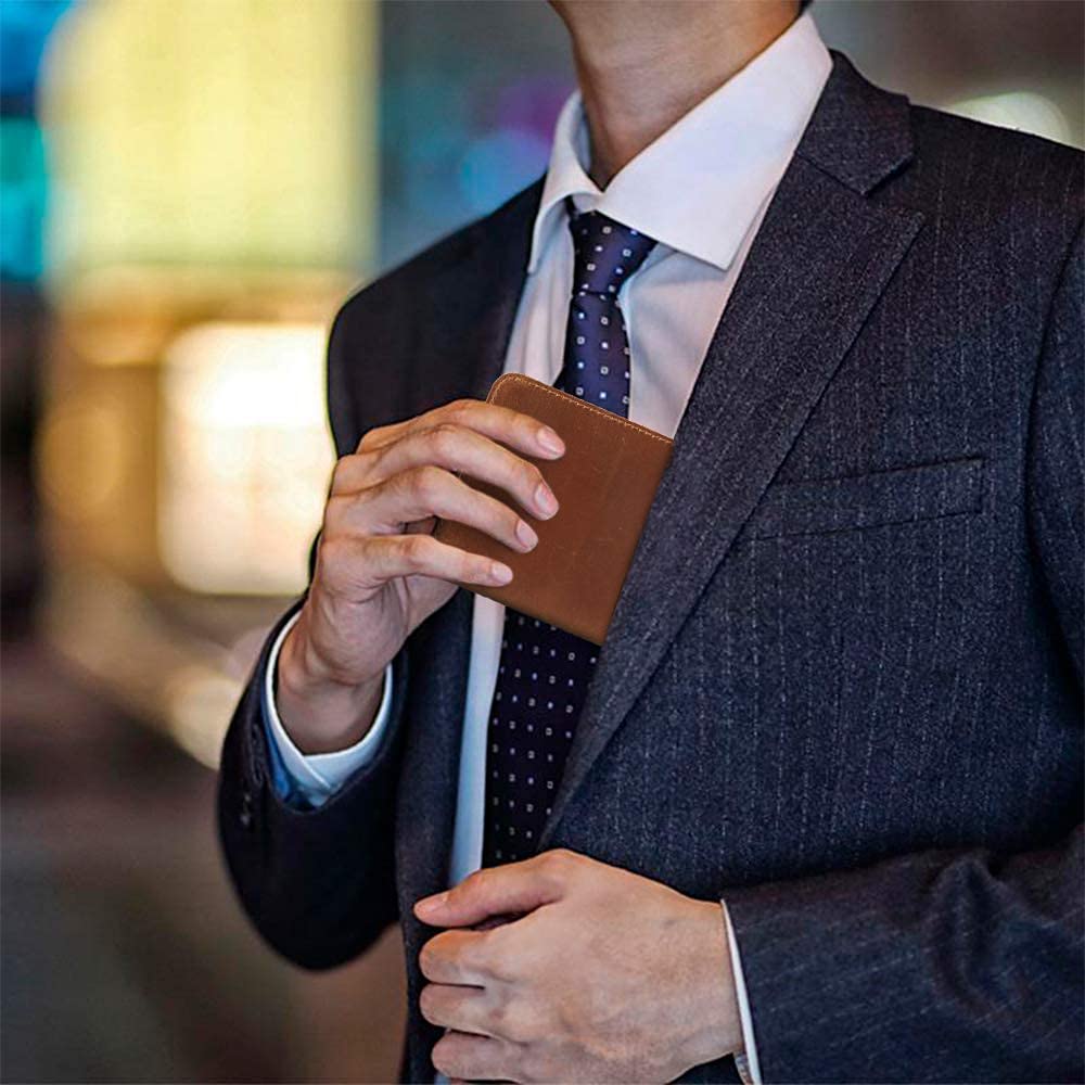 Leder-Feld-Notizbuchhülle für Notizen, Taschenformat, passend für 8,9 x 14 cm, separates Fach für , echtes genarbtes Leder, mehrere Taschen für zusätzliche Funktionalität und Stiftschlaufe