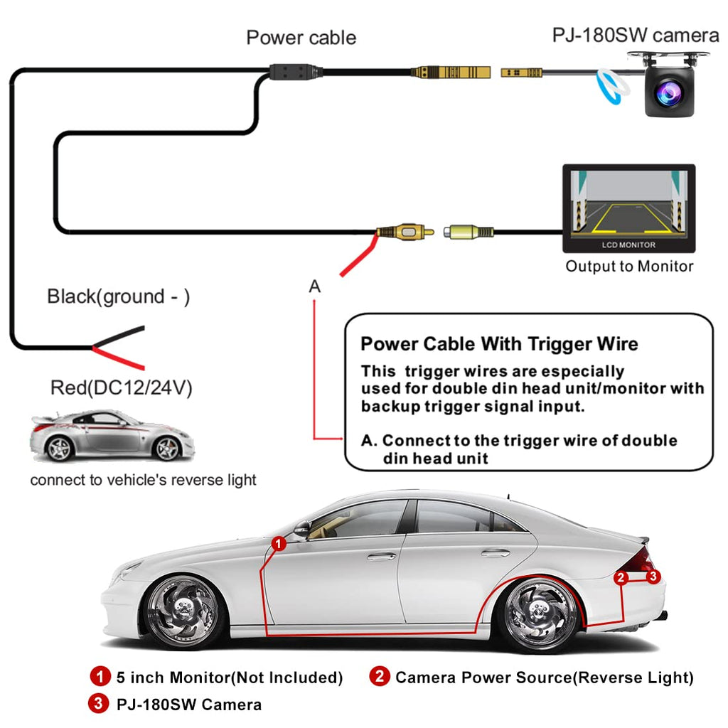 PARKVISION Auto Rückfahrkamera Super Weitwinkel 180° DC 12-24V Breitspannung für Auto Camping LKW Wohnwagen [PJ-180SW]