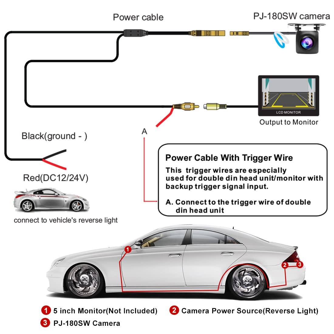 PARKVISION Auto Rückfahrkamera Super Weitwinkel 180° DC 12-24V Breitspannung für Auto Camping LKW Wohnwagen [PJ-180SW]