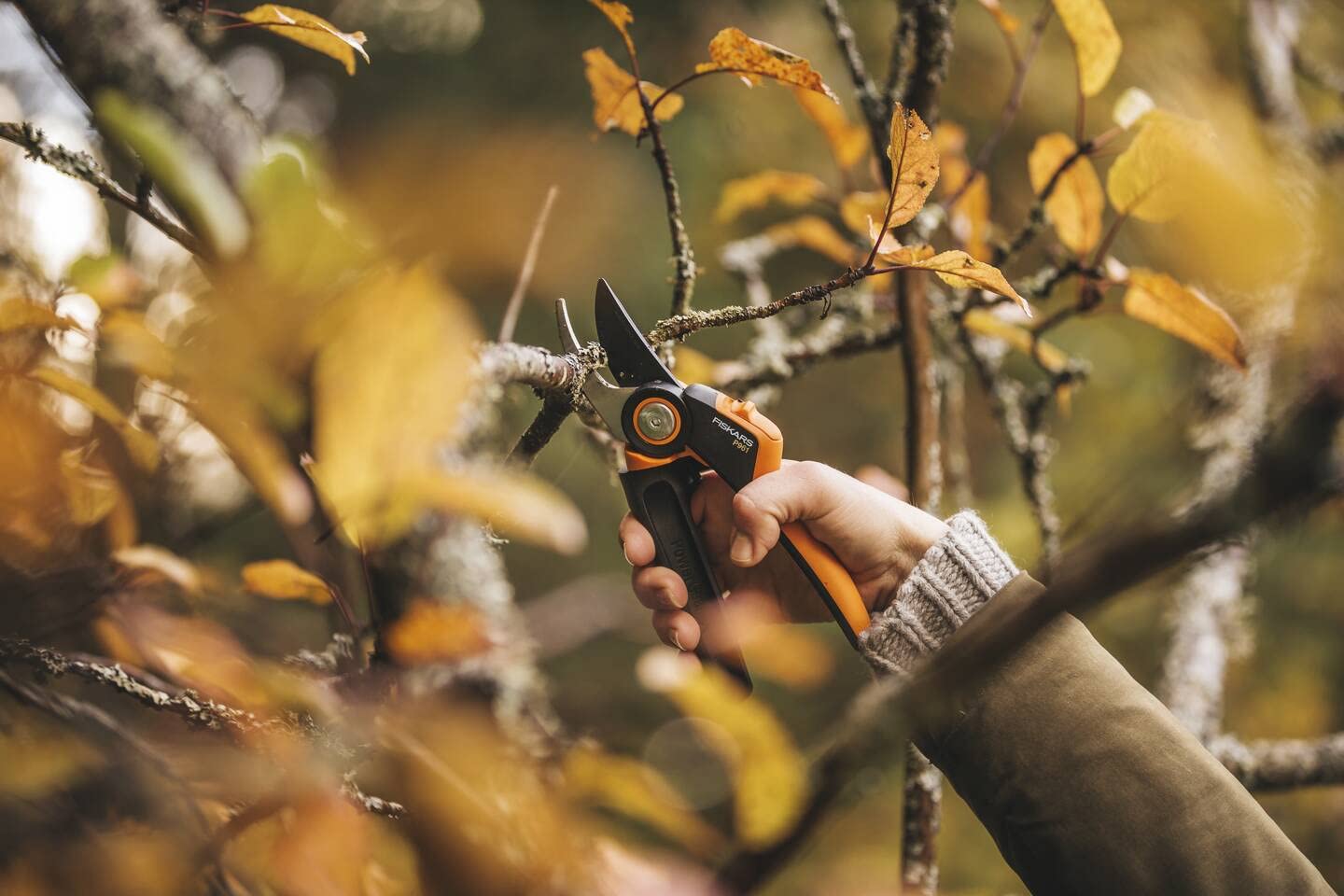 Fiskars Bypass-Gartenschere L, X-series PowerGear, P961, Mit Rollgriff, Für frische Äste und Zweige, Antihaftbeschichtet, Edelstahl-Klingen, Länge: 22,2 cm, Schwarz/Orange, 1057175
