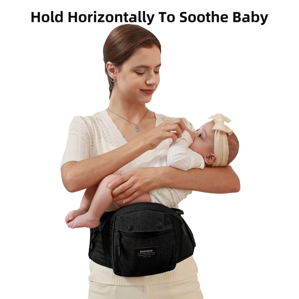 SUNVENO Babytrage Ergonomisch，Baby Carrier mit Abnehmbarer Kapuze, Hüftsitz baby mit Speicheltuch, 3in1 Babybauchtragen für Baby 3-36 Monate, Babyrückentragen 0-20Kg (Schwarz)