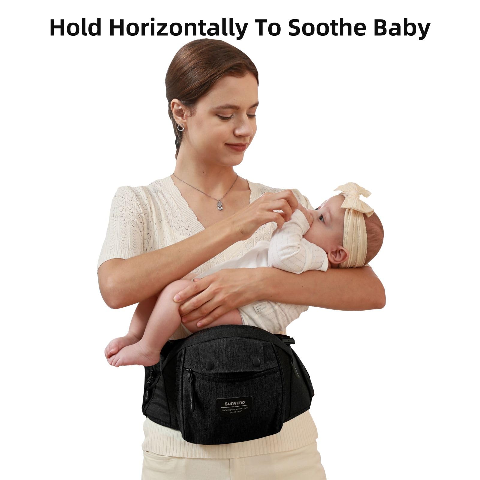 SUNVENO Babytrage Ergonomisch，Baby Carrier mit Abnehmbarer Kapuze, Hüftsitz baby mit Speicheltuch, 3in1 Babybauchtragen für Baby 3-36 Monate, Babyrückentragen 0-20Kg (Schwarz)