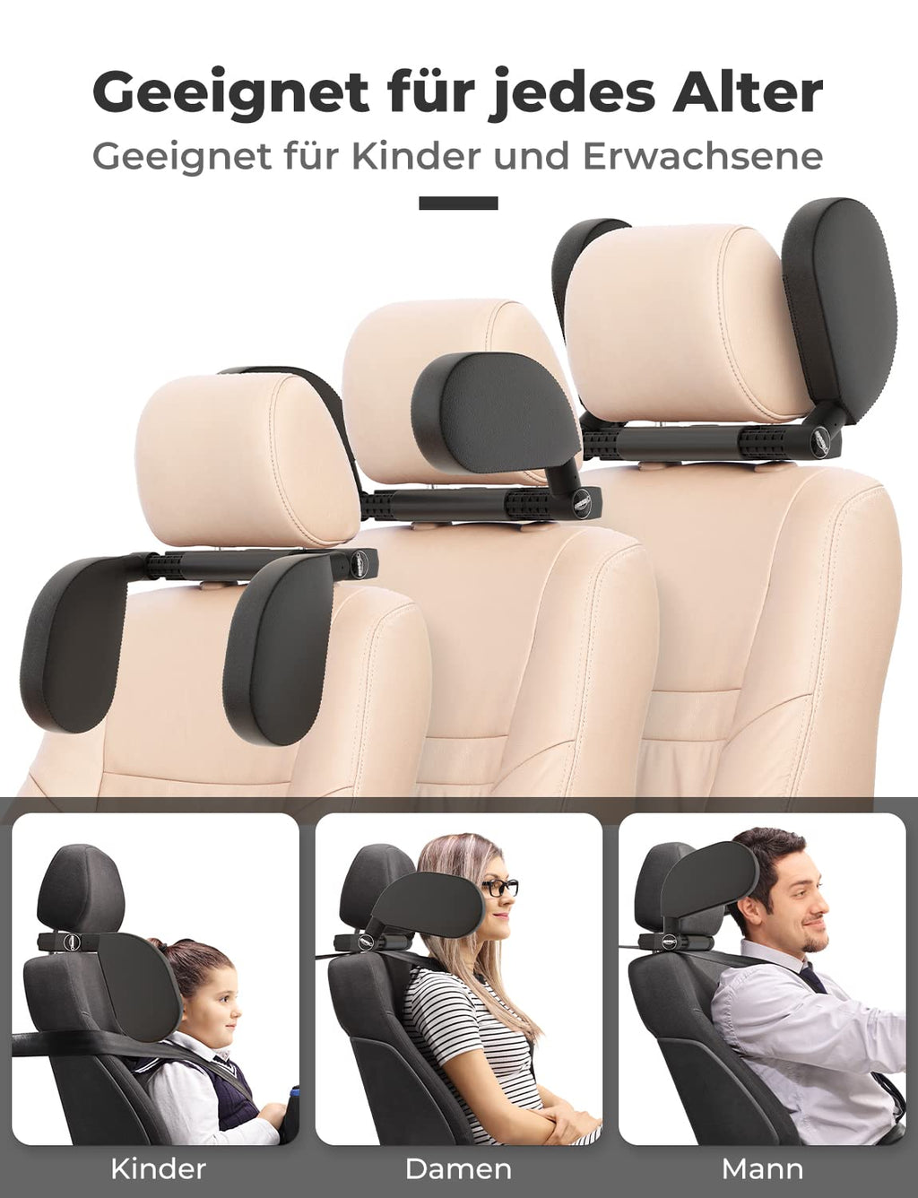 Oasser Kopfstütze Auto Kinder abnehmbare Nackenstütze Auto Autositz seitliches Nackenkissen für Kinder Erwachsene Einstellbar zum Schlafen