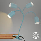 BRILONER - Schreibtischlampe mit Kabelschalter, Warmweiße Lichtfarbe, schwenkbar, Stecker, Leselampe, Klemmlampe, Klemmleuchte, Nachttischlampe, Leselicht Kinder, Bürolampe, 40cm hoch, Blau