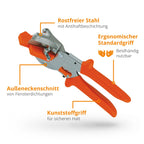 Original LÖWE Dichtungsprofilschere 4.104/V mit zwei Anschlagwinkeln für den professionellen Einsatz im Fensterbau - Dichtungswerkzeug mit V-Schnitt zum Ausklinken von Dichtungsprofilen an Außenecken