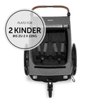 hauck 2in1 Fahrradanhänger & Buggy für 2 Kinder ab 6 Monaten bis 120 cm oder 22 kg Dryk Duo inkl. Deichsel, Kupplung, Buggyrad, Wimpel & Rücklicht, Zusammenklappbar, XL Kofferraum (Melange Grey)
