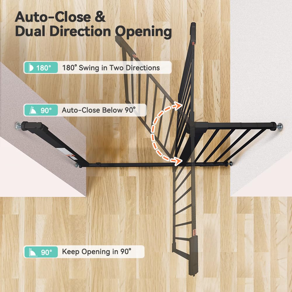 COMOMY 75 – 110 cm Sicherheitsbarriere für Kinder, Sicherheitsbarriere für Hunde, automatisches Schließen, Treppen und Türen ohne Bohren, breites Metallgitter mit Verlängerung (76 cm H, schwarz)