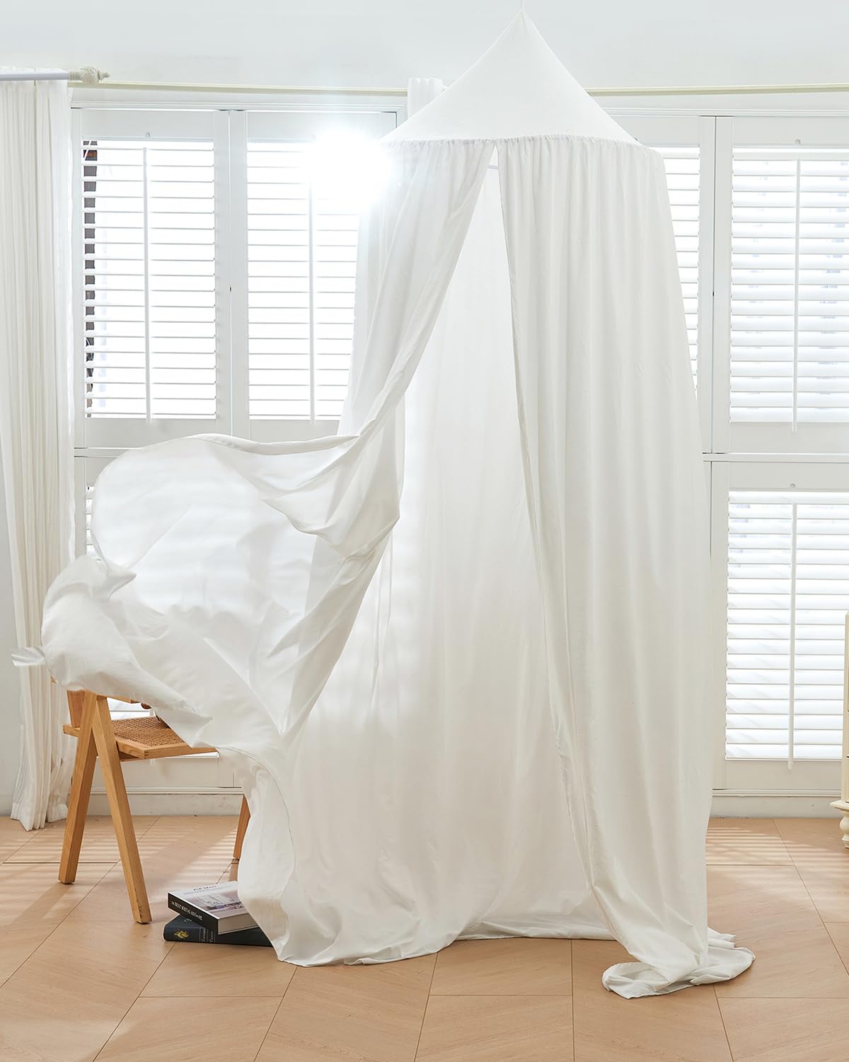 Surwin Moskitonetz Betthimmel Madchen Jungen Kinder Babybett, Rund Baldachin Mückennetz Einzelbett kinderzimmer Schlafzimmer Spiel für Reise Indoor Outdoor Dekoration - Weiß