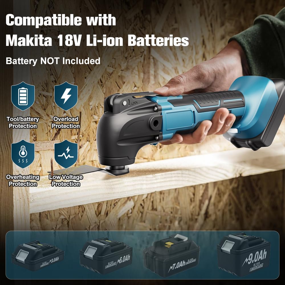 Multifunktionswerkzeug akku für Makita 18V Akku (Ohne Akku), Oszillationswerkzeug Akku mit 23 Zubehör, 6 Einstellbare Geschwindigkeiten Multitool zum Entfernen, Schaben, Schneiden