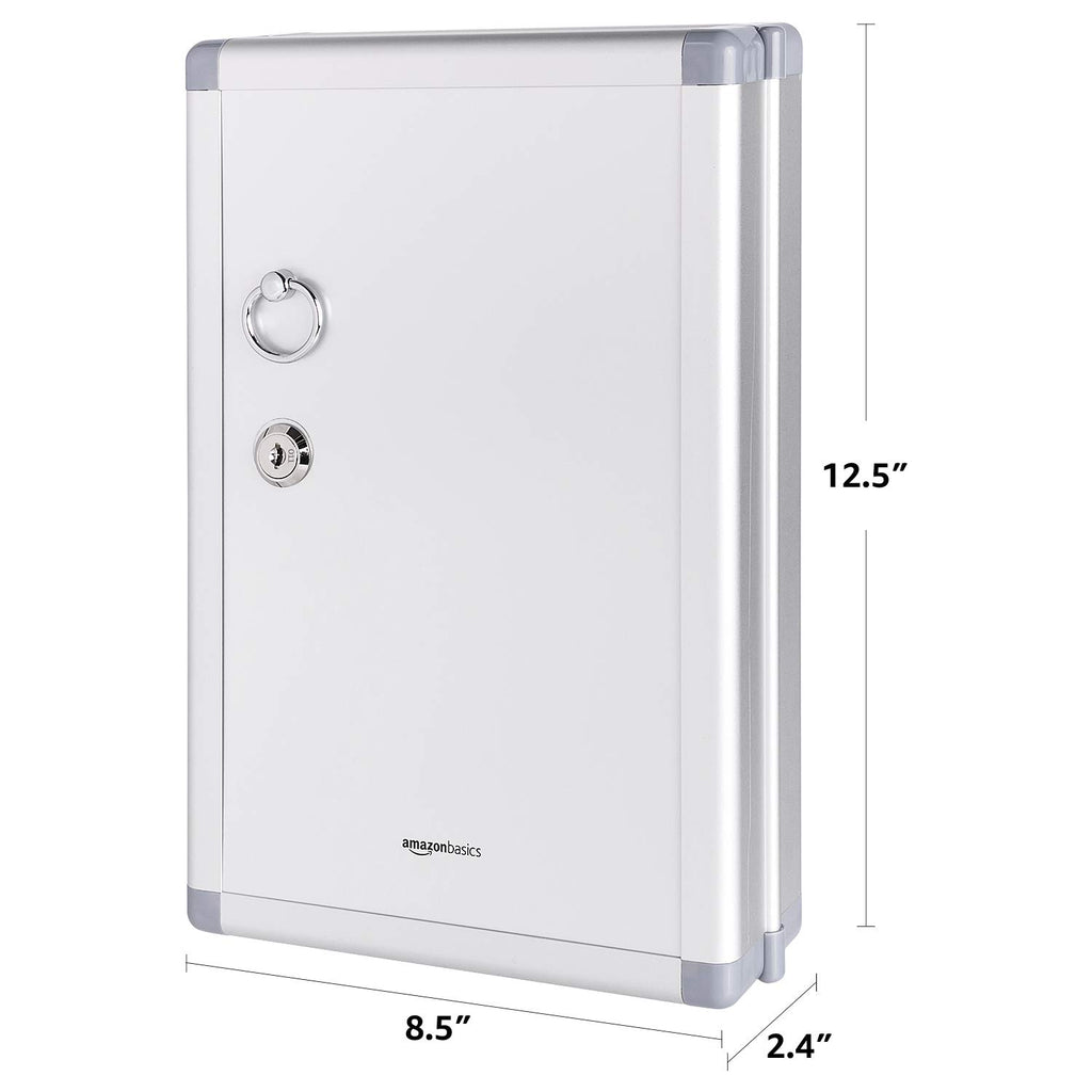Amazon Basics Schlüsselkasten für 24 Schlüssel, abschließbarer Kasten, Rechteckig, 6.1 x 21.6 x 31.8 cm, Silber