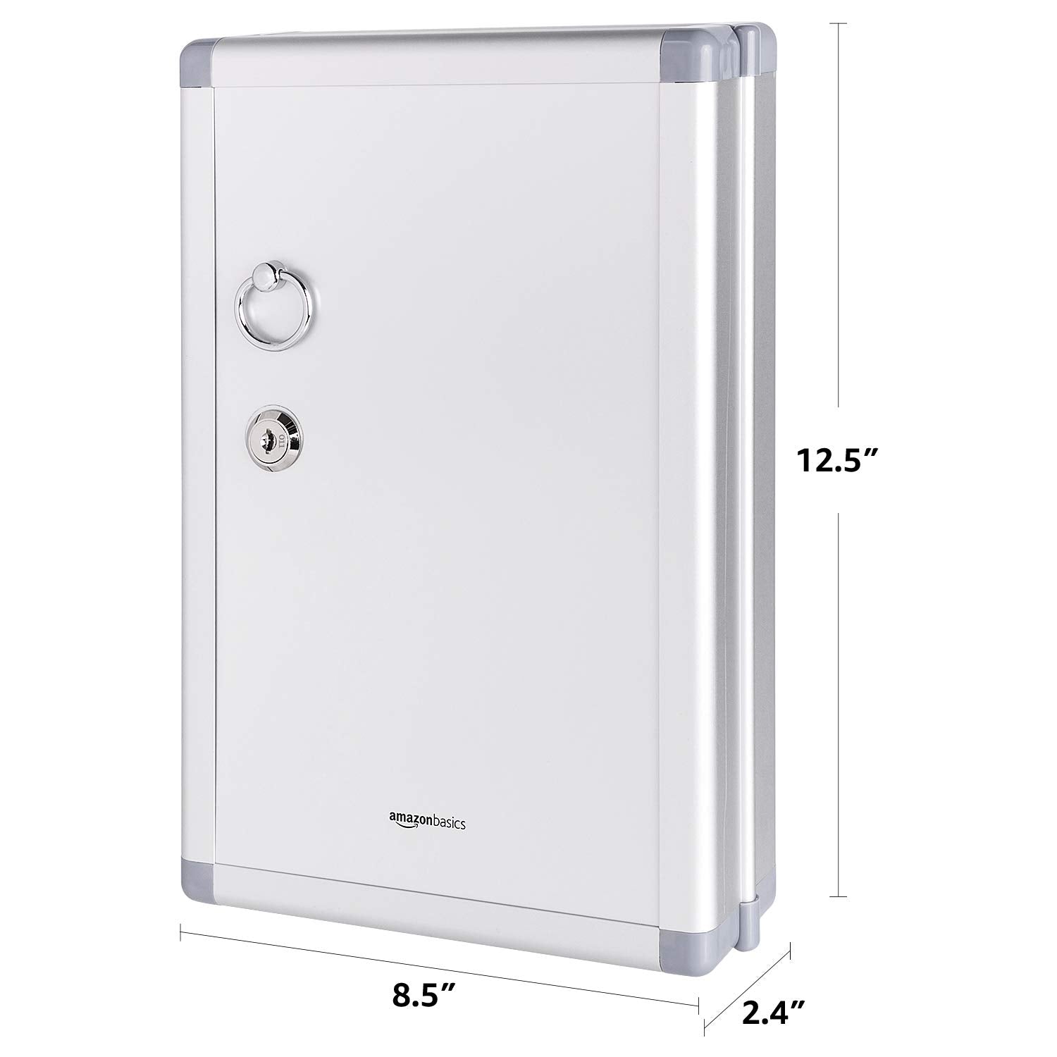Amazon Basics Schlüsselkasten für 24 Schlüssel, abschließbarer Kasten, Rechteckig, 6.1 x 21.6 x 31.8 cm, Silber