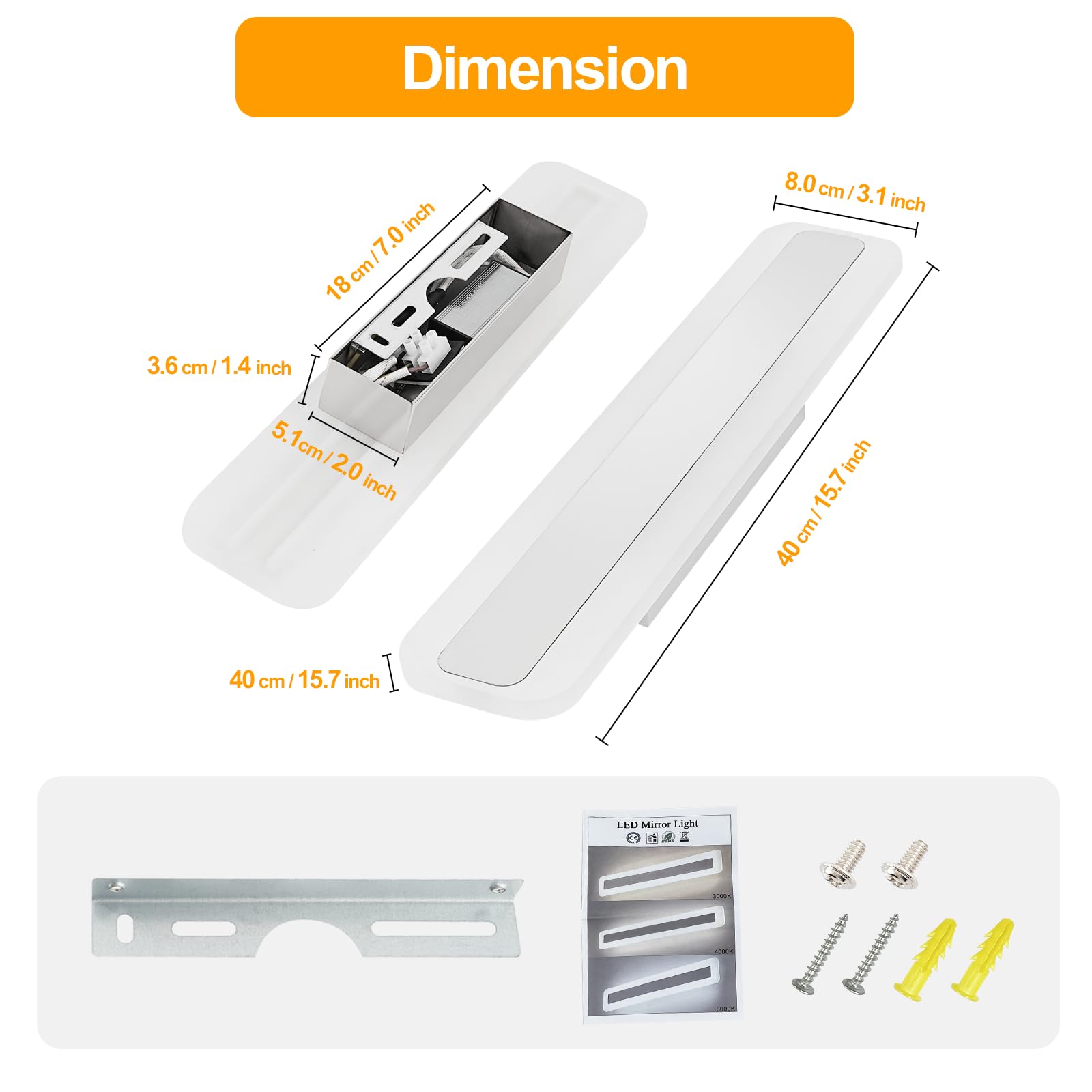 Dehobo Led Bad Spiegelleuchte 14W 40cm - LED Spiegellampe Badezimmer Spiegelleuchte IP44 4000K Neutralweiß - Badlampe Wandbeleuchtung 230V 1000LM Spiegelfrontlicht aus Acryl Kein Flimmern