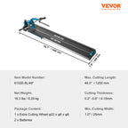 VEVOR Fliesenschneider mit einer Gesamtschnittlänge von 1200mm, Schnittstärke 4-15mm Mindest. Schnittbreite 25mm Fliesenschneidmaschine inkl. Extra Schneidrad Fliesenverlegungs-& Renovierungsprojekten