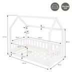 ML-Design Kinderbett 70x140 cm mit Rausfallschutz, Dach und Lattenrost, Weiß, Massivholz Kinder Bett, Hausbett für Mädchen/Jungen, Bettenhaus aus massivem Kiefernholz, Bodenbett Jugendbett Kinderhaus