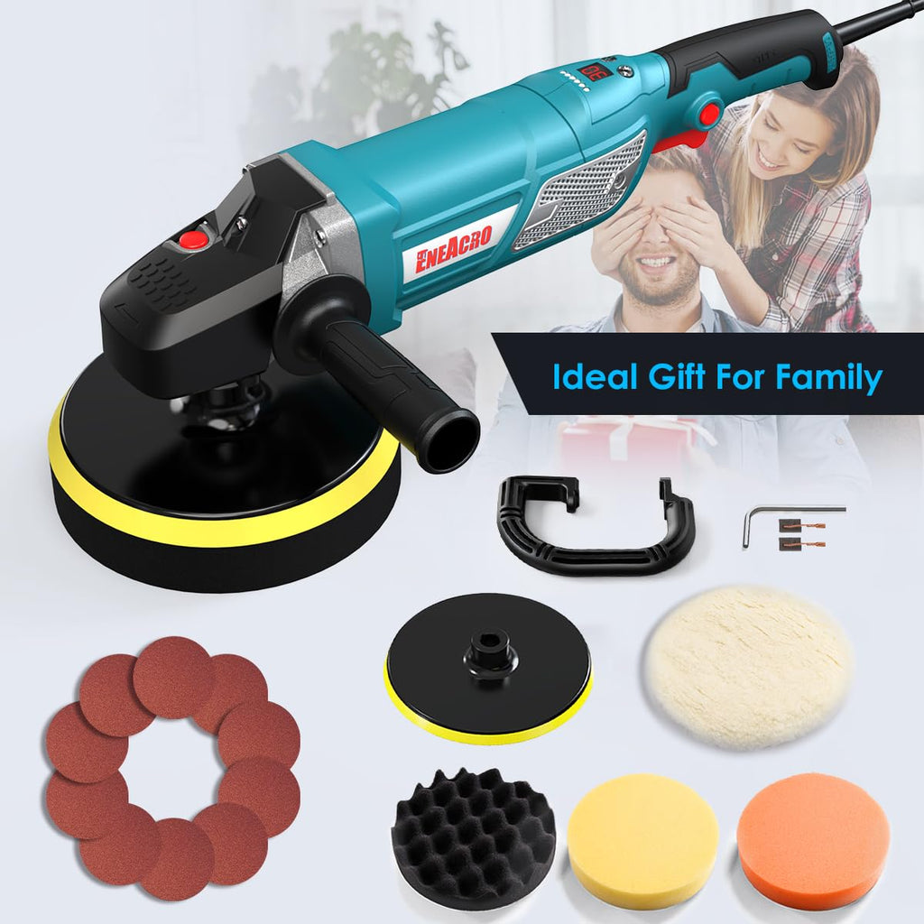 ENEACRO Poliermaschine, 1800W Polierer Variable Geschwindigkeit mit LCD-Anzeige, D-Griff und Seitengriff, 150/180mm Polierteller， ideal zum Schleifen, Polieren und Wachsen von Booten und Autos