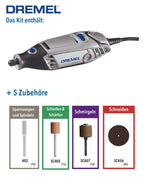 Dremel 3000 Multifunktionswerkzeug 130W, Set mit 5 Zubehörteilen, Variable Drehzal 10.000-33.000 U/min zum Schneiden, Schleifen, Gravieren, Polieren, Schärfen, Reinigen, Schnitzen, F0133000JU