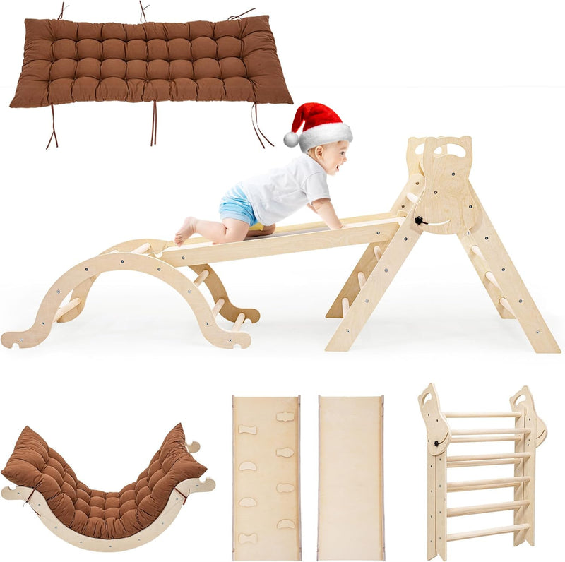 Klettergerüst Indoor Spielzeug ab 1.5 2 3+ Jahr, Montessori Indoor Spielplatz 5 in 1 Kletterdreieck mit Rutsche Kletterbogen mit Kissen Kletterwand, Geschenke Junge Mädchen Klettern Kinder Geburtstag