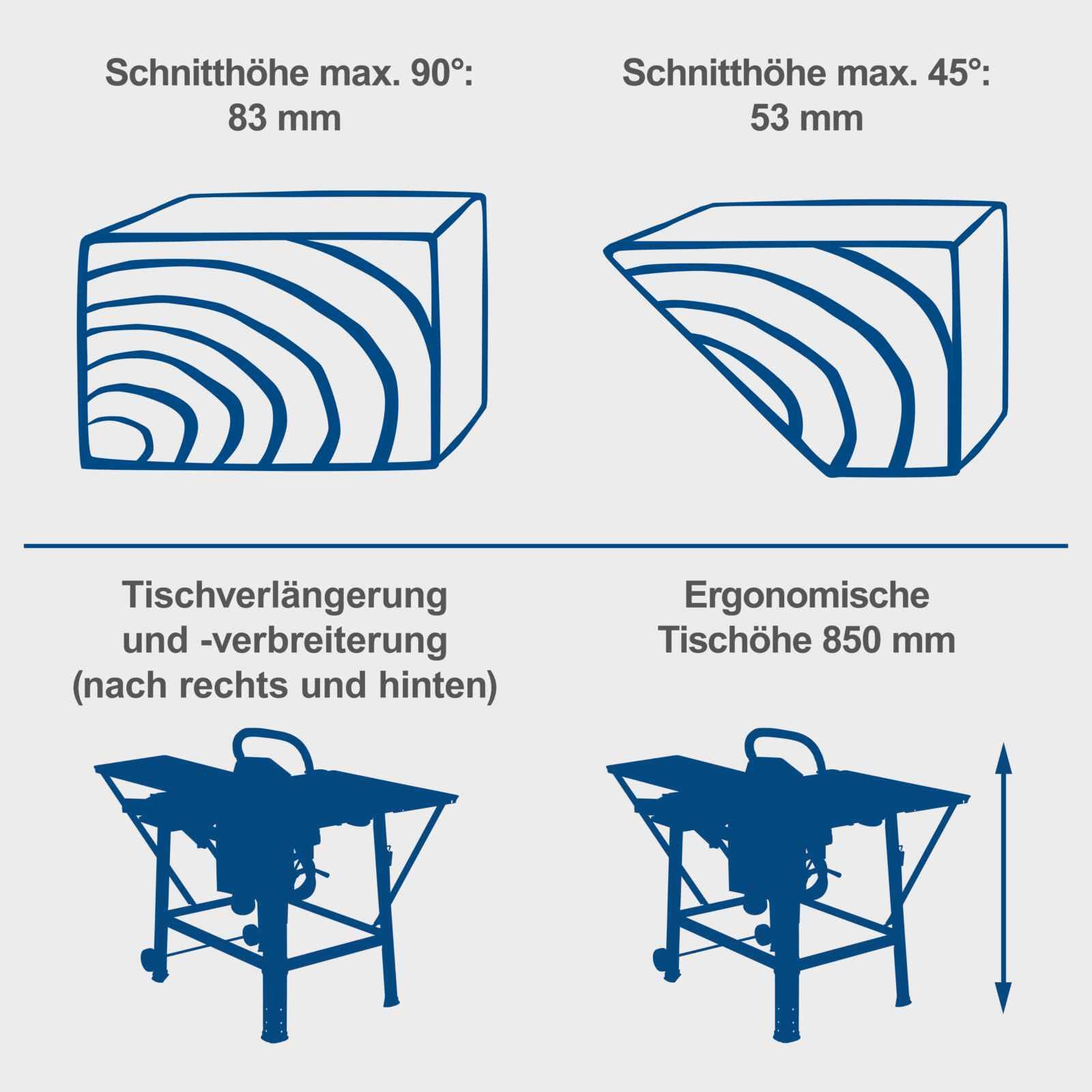 Scheppach Tischkreissäge TS310 | 230V Anschluss | 2200W Leistung | Sägeblatt Ø315mm | Schnitthöhe 83 mm | mit Tischverbreiterung, 2. Sägeblatt, Führungsschiene & Schiebeschlitten | schwenkbar bis 45°