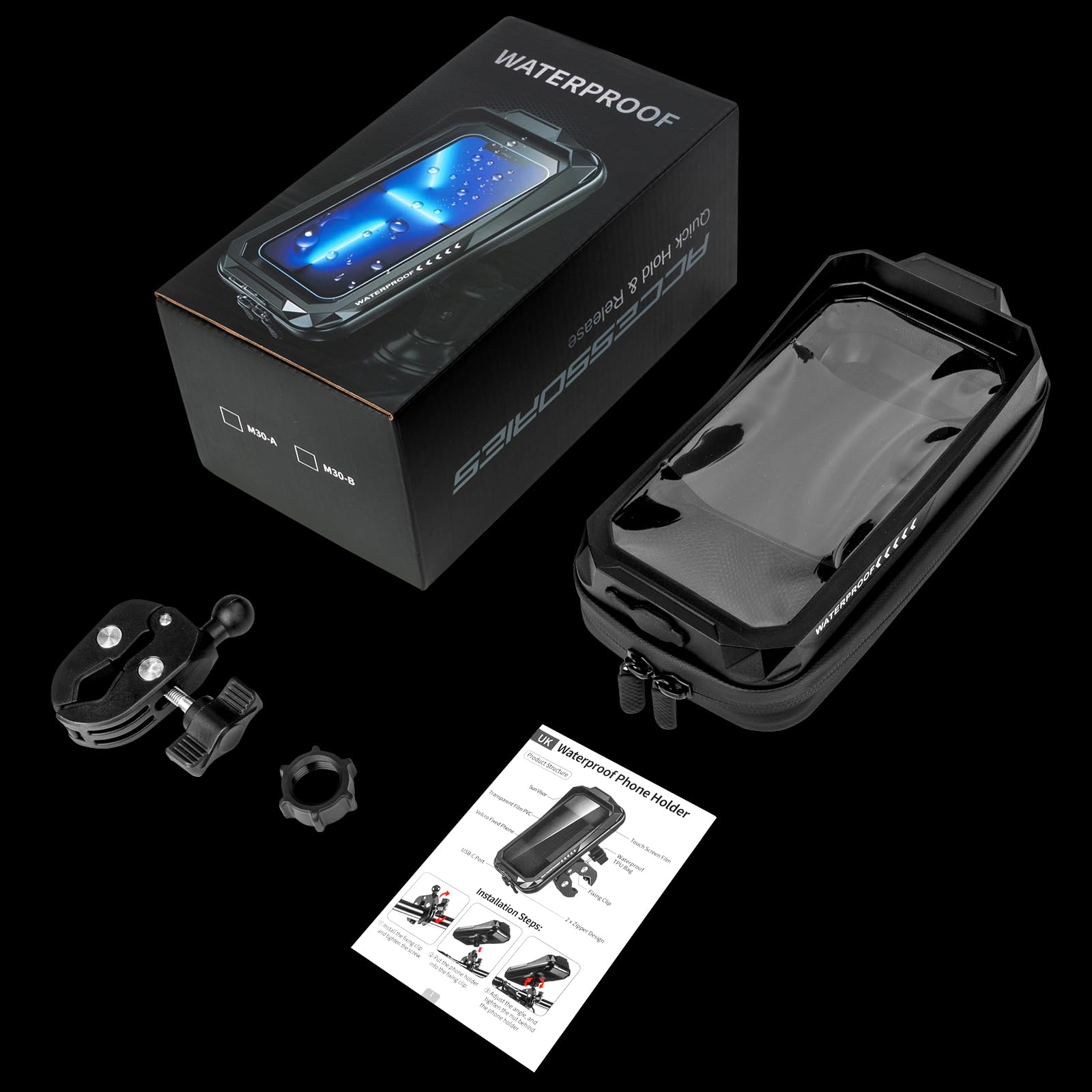 BTNEEU Handyhalterung Motorrad Wasserdicht Universal Anti-Shake Telefonhalterung mit Touchscreen Sonnenblende 360° Drehbar Halterung Motorrad Metall für Smartphone bis zu 7,0" (Schwarz C)