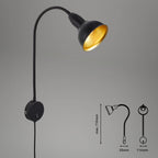 BRILONER Leuchten - Bettleuchte, Wandleuchte, Leselampe inkl. Flexarm, inkl. An-/Ausschalter, 1x E14, max. 25 Watt, Metall, Schwarz-Gold, 2084-015