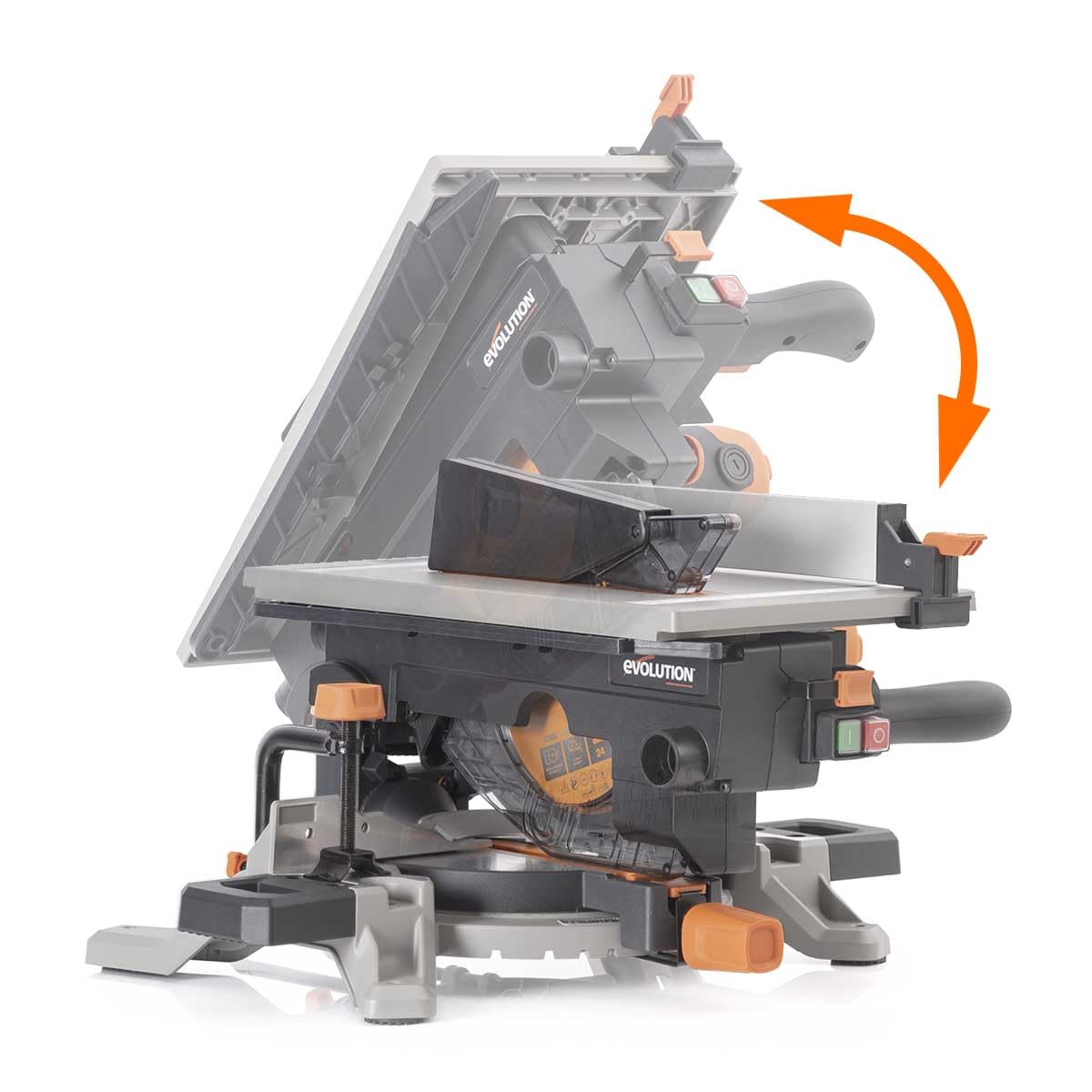 Evolution Power Tools R210MTS-G2 Vielseitige Kapp- und Tischsäge, kompakt, multifunktional, schneidet verschiedene Materialien, TCT-Sägeblatt für Holz, Kunststoff und Metall, 210mm
