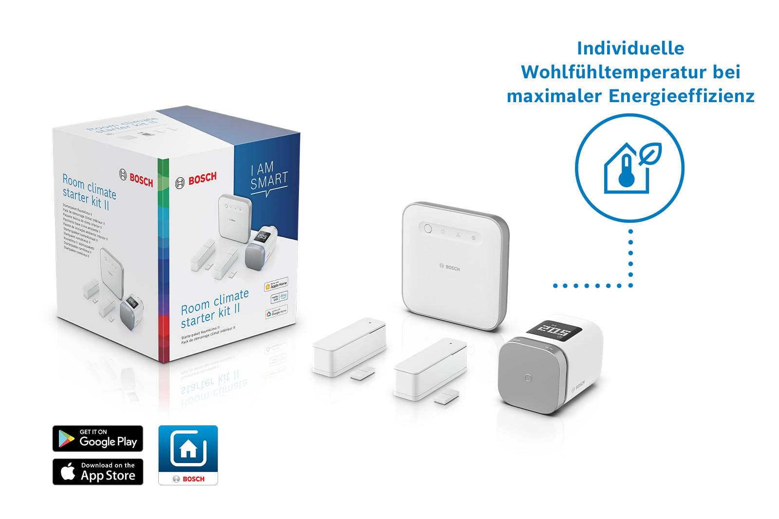 Bosch Smart Home Starter-Paket Raumklima II, effiziente Raumklimasteuerung und energieeffizientes Heizen, kompatibel mit Apple Homekit, Amazon Alexa und Google Assistant