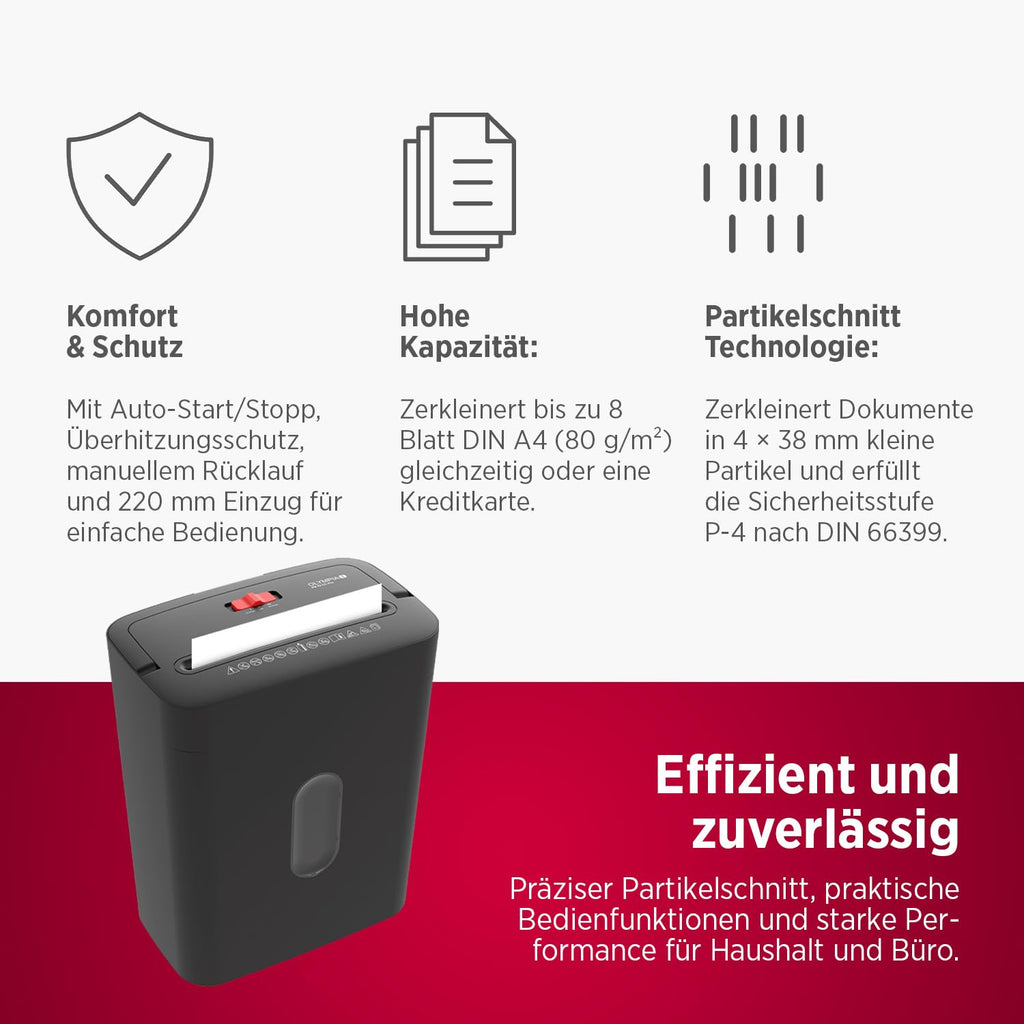 OLYMPIA PS 54 CC Pro Aktenvernichter | Papierschredder mit Partikelschnitt 4×38 mm | Schredder Aktenvernichter für Home Office | Shredder Papier 8-Blatt | Mit universal Aufsatz | Paper Shredder
