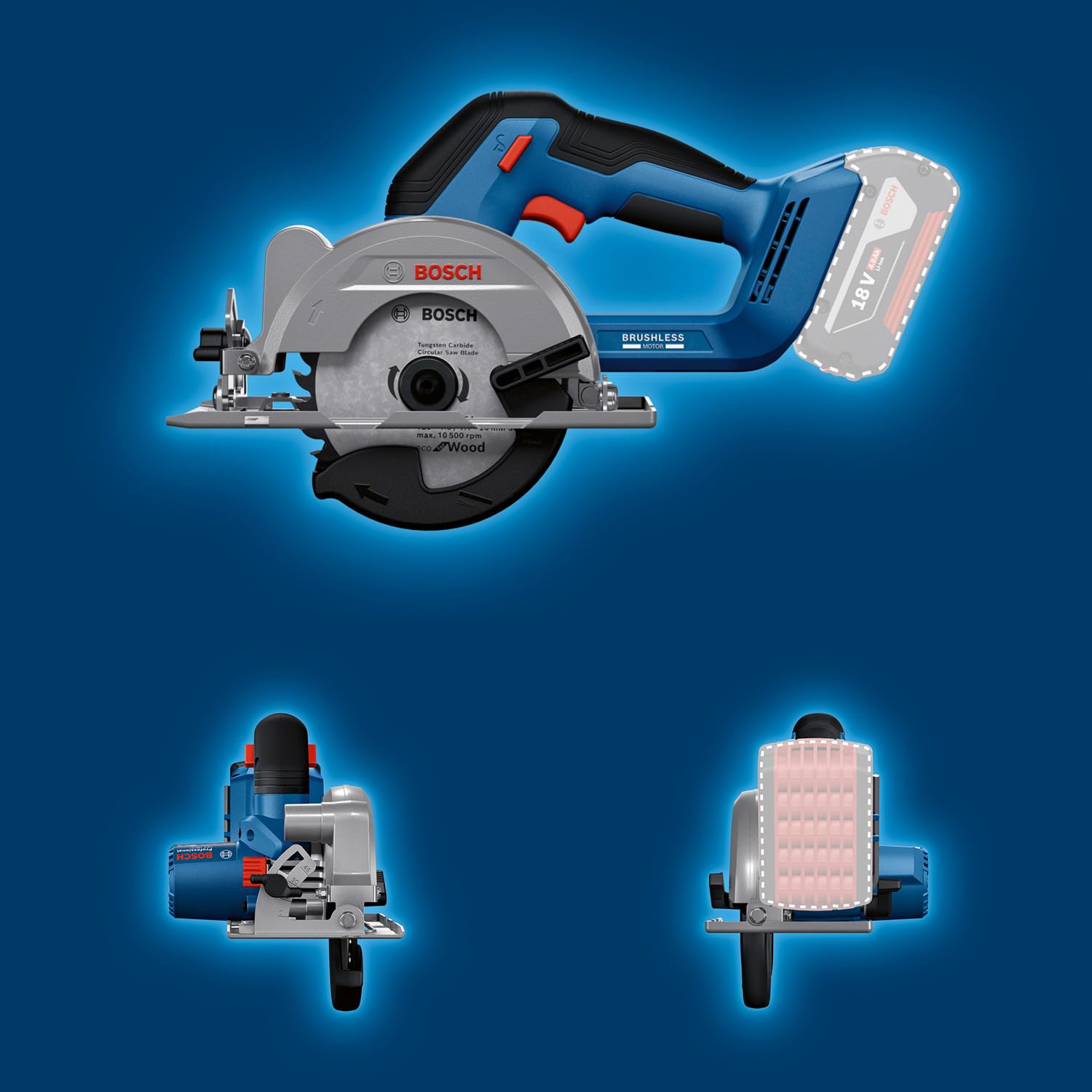 Bosch Professional 18V System Akku-Kreissäge GKS 18V-51 (Bürstenloser Motor, inkl. 1x Sägeblatt (140 mm)