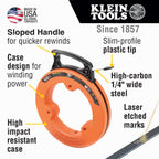 Klein Tools 56335 | Einziehband Federstahl 7,6 m | Elektriker Kabel-Einziehband mit Markierungen alle 30 cm | Strapazierfähig und flexibel | Griffiges, kompaktes Ziehband