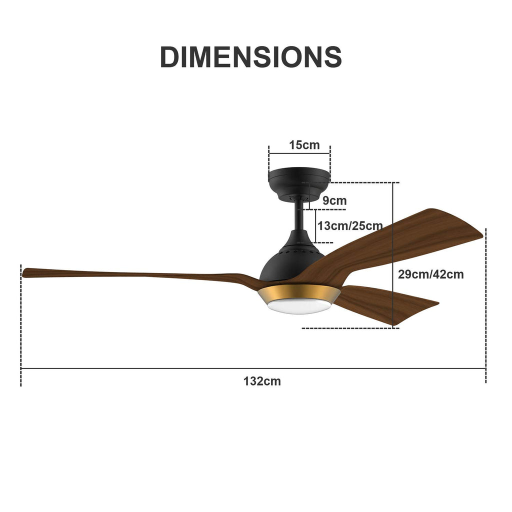 reiga Deckenventilator mit dimmbarer LED-Beleuchtung 132 cm Leiser DC-Motor mit starkem Luftstrom, 6 Geschwindigkeiten, 3 Farbtemperaturen, Fernbedienung für Wohnzimmer, Schlafzimmer & Büro