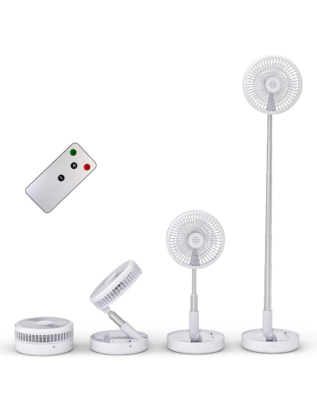 Primevolve 8" Ventilator Faltbarer mit Fernbedienung, 7200mAh Akku USB Standventilator Fan Tragbarer für Outdoor Reise Camping, Tischventilator Leise für Schlafzimmer Büro- Weiß