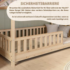 Crazy Pine Hausbett 140x200 cm – Kinderbett aus Naturholz mit Rausfallschutz – Montessori Bodenbett mit Höhenverstellbaren Beinen und Abnehmbarer Barriere - Crazy House
