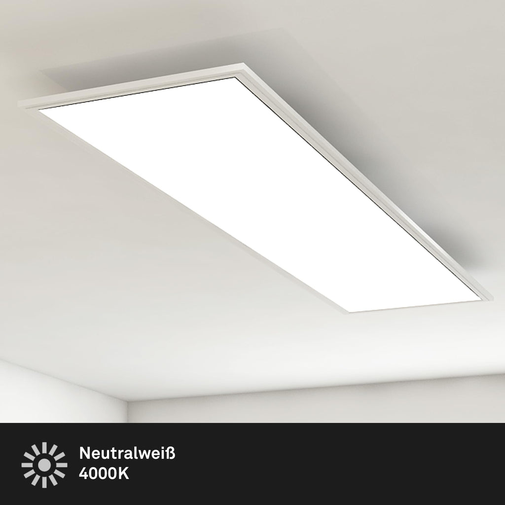 BRILONER - LED Deckenlampe ultraflach, neutralweiße Lichtfarbe, 38 Watt, 4100 Lumen, LED Deckenleuchte, Wohnzimmerlampe, Panel, Küchenlampe, Deckenbeleuchtung, 119,5x29,5x6 cm, Weiß