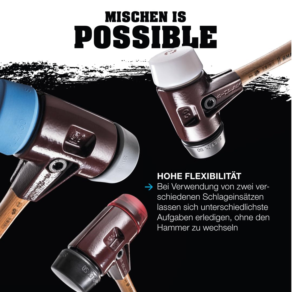 SIMPLEX-Schonhammer, Nylon/Weichmetall; mit Tempergussgehäuse und hochwertigem Holzstiel | D=40 mm | 3089.040