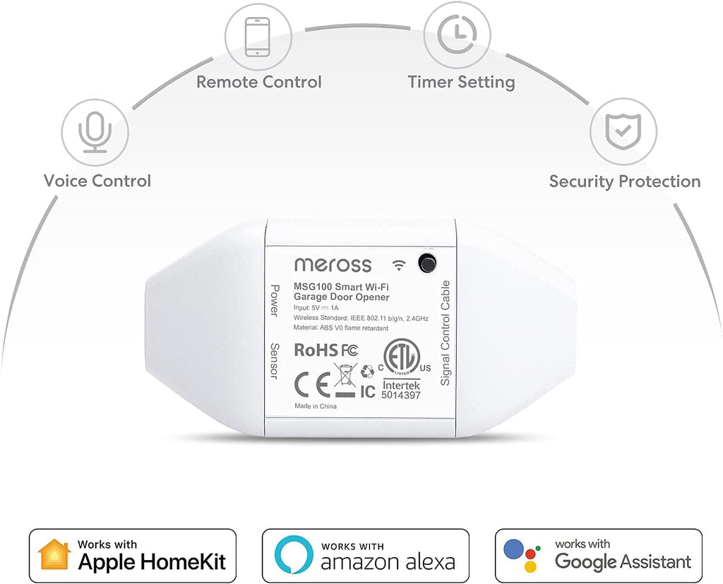 meross Smart WLAN Garagentoröffner funktioniert mit Apple HomeKit, APP-Steuerung, Kompatibel mit Alexa, Google Assistant und SmartThings, kein Hub erforderlich, MSG100HKEU, Weiß
