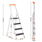 SONGMICS Leiter mit 4 Stufen, Aluleiter, 12 cm breite Stufen mit Riffelung, Anti-Rutsch-Füße, mit Handlauf, Werkzeugschale, bis 150 kg belastbar, schwarz-orange GLT04BK