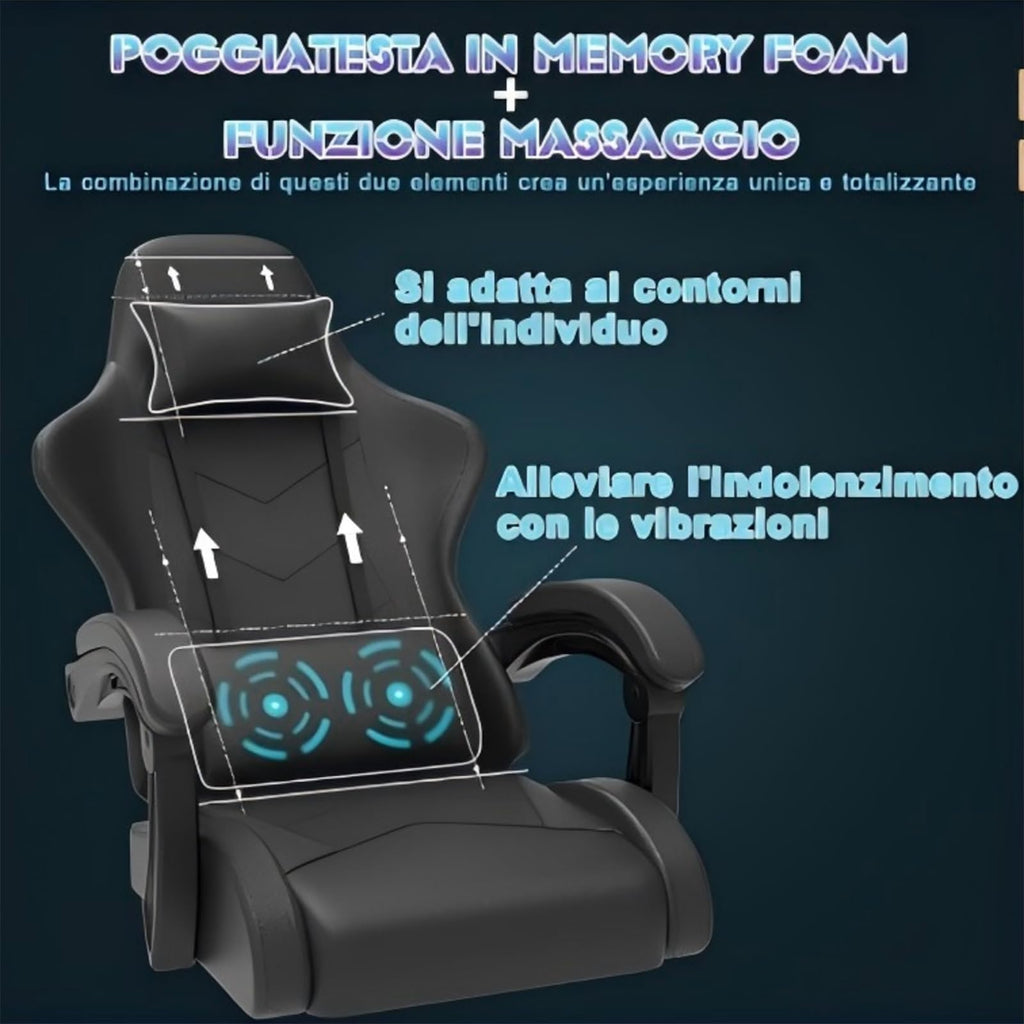 JUMMICO Gaming Stuhl Massage, Bürostuhl Ergonomisch Mit Massage-Lendenkissen, Gamer Stuhl verstellbare Rückenlehne 90-135°,und fußstütze, Gamingstuhl 150 kg belastbarkeit, Schwarz