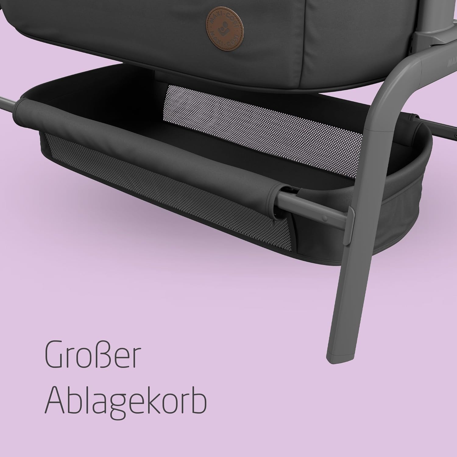 Maxi-Cosi Iora Beistellbett Baby, Faltbares Co-Sleeper, 0–6 Monate, max. 9 kg, 4 Neigungs- und 5 Höhenstufen, Leichtes Schieben, Bequeme Matratze, Großer Korb, Leicht zu Tragen, Essential Graphite