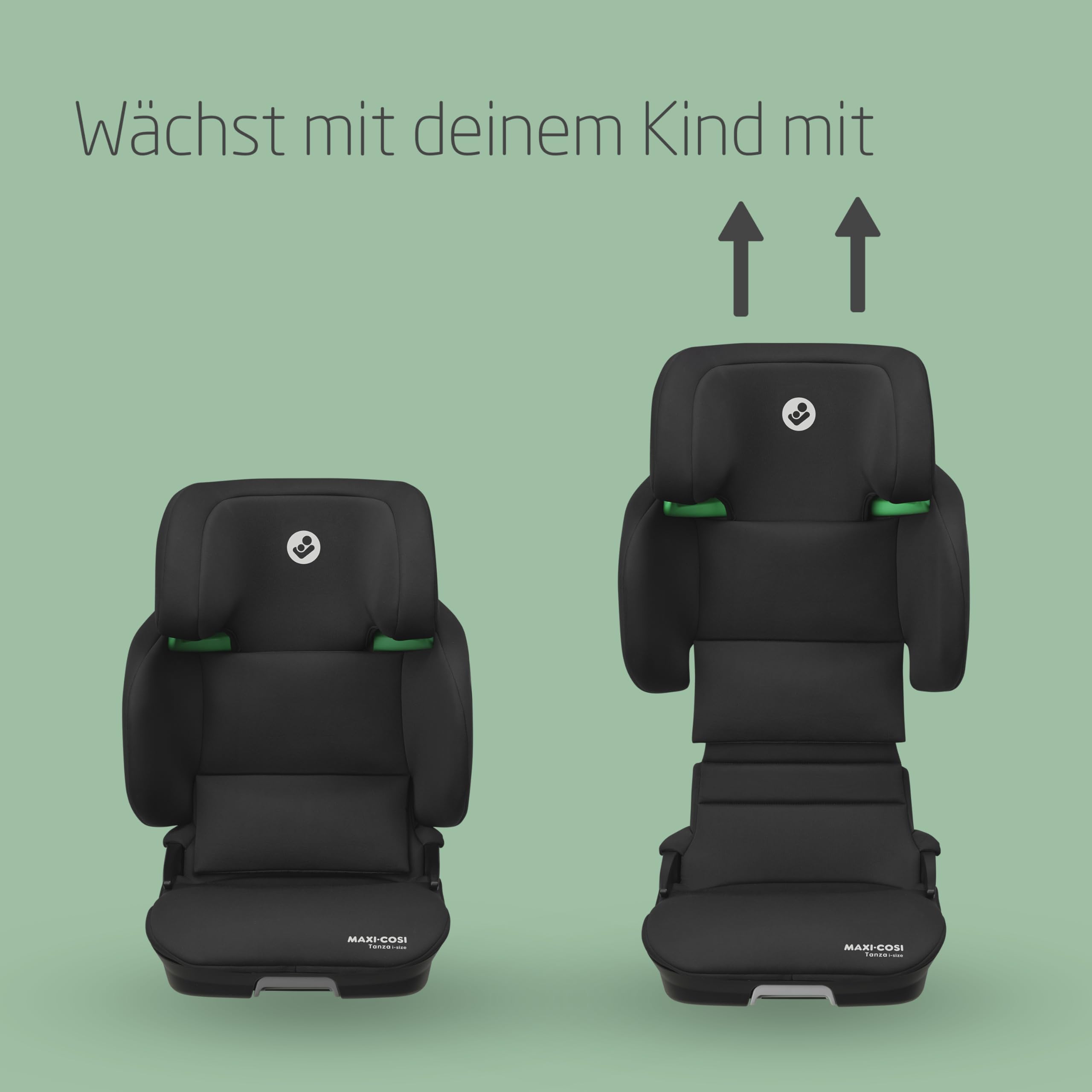 Maxi-Cosi Tanza i-Size, Klappbarer Kindersitz, 3,5-12 Jahren, 100–150 cm, 10 Kopfstützenpositionen, Tragbarer Reiseautositz, G-CELL Seitenaufprallschutz, Umweltfreundliche Produktion, Full Black