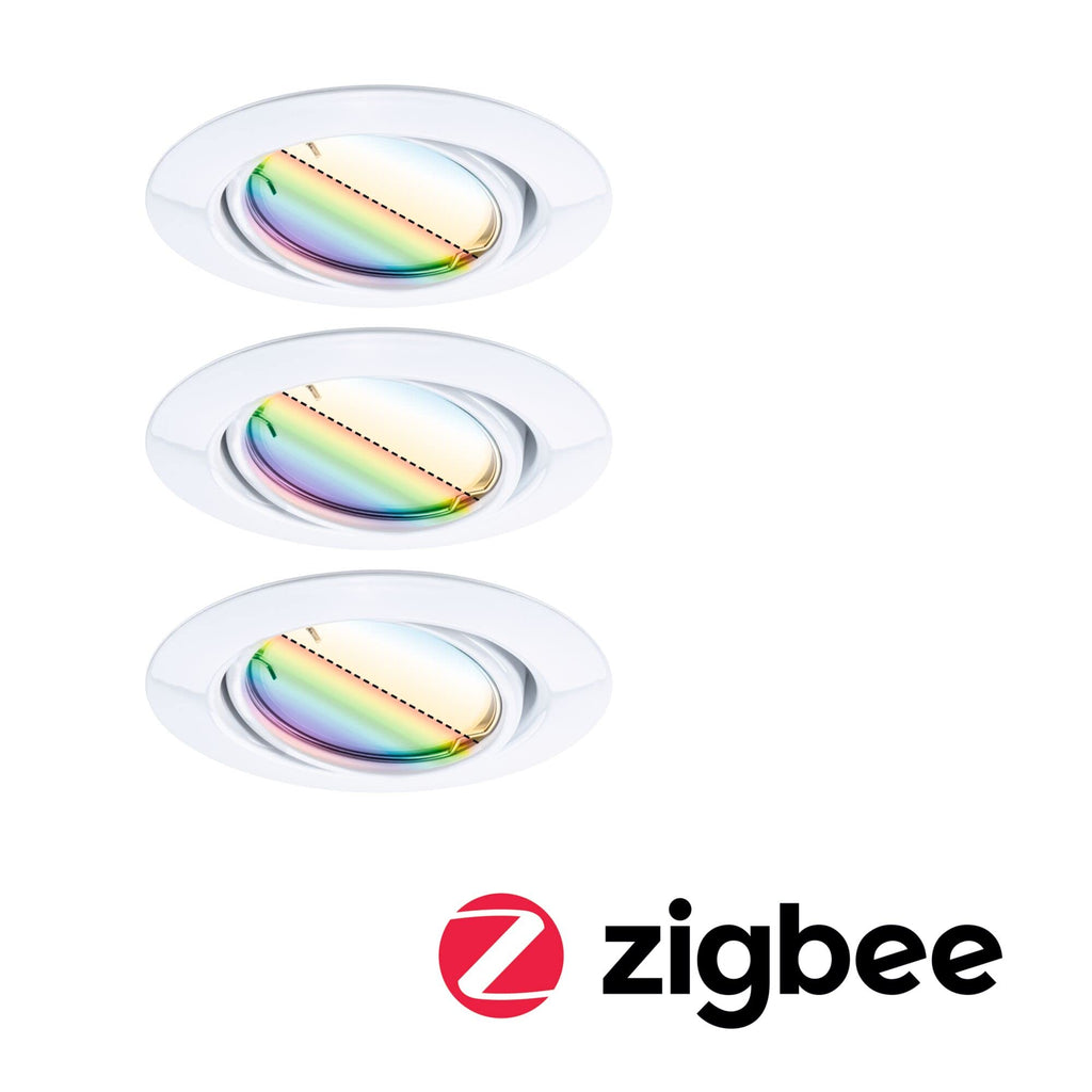 Paulmann 92466 LED Einbauleuchte Base Smart Home Zigbee Basisset schwenkbar rund 230V 3x4,9W 3x420lm dimmbar 90mm Weiß Metall RGBW+