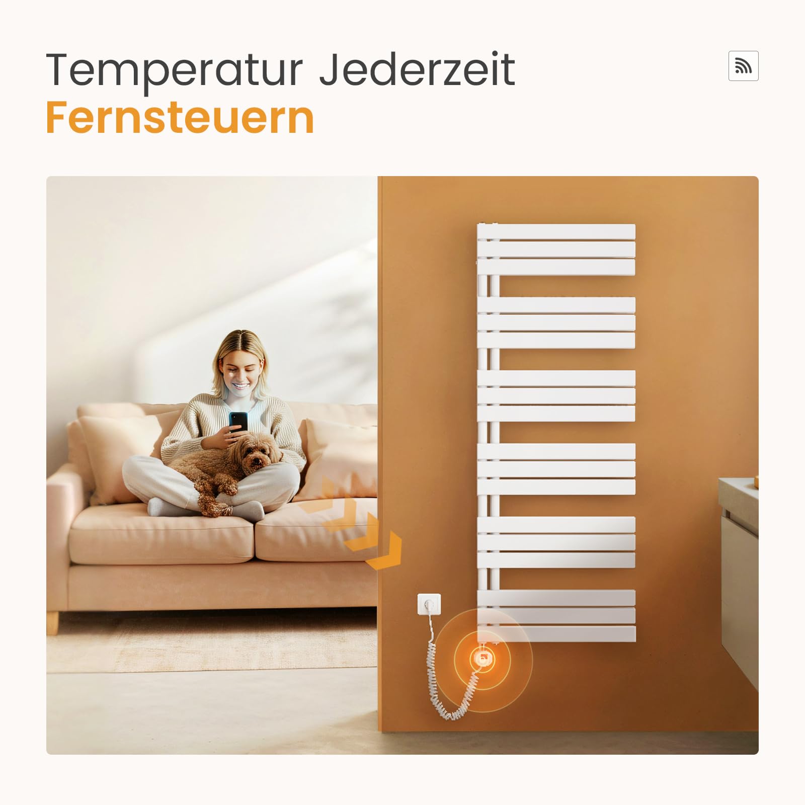 EMKE WiFi Handtuchheizkörper Elektrisch 1041x600 mm - Flach Badheizkörper Elektrisch, Elektrischer Handtuchwärmer Handtuchtrockner Handtuch Heizkörper Bad mit Thermostat und Heizstab - 600W, Weiß