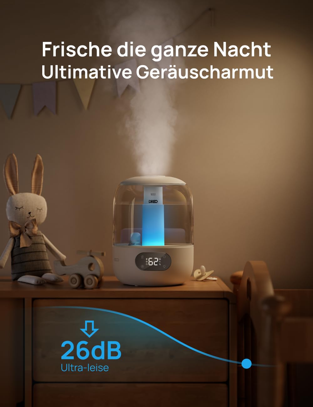 DREO Luftbefeuchters für Schlafzimmer, kühler Nebel Luftbefeuchter für Haus und großen Raum, leiser Luftbefeuchter für Baby, Nachtlicht, ätherisches Diffusor, schnelle Ultraschall Luftbefeuchters