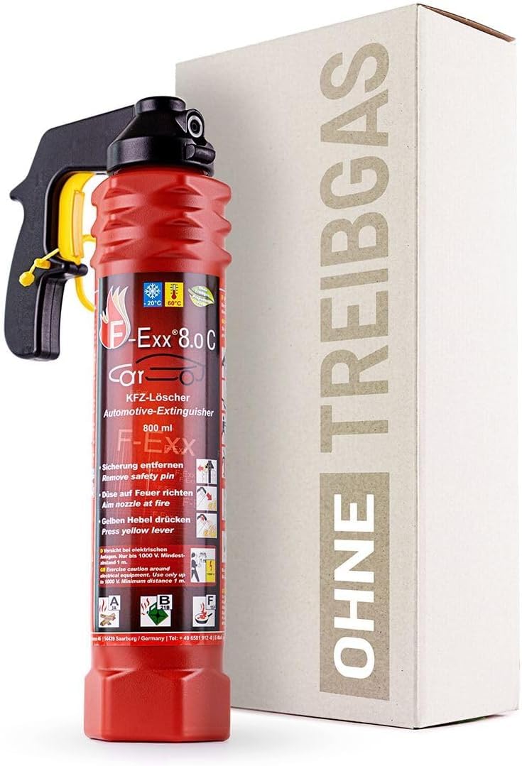 F-Exx 8.0 C - Auto-Schaum-Feuerlöscher mit Frostschutz von -20° bis +70° C inkl. Kfz-Stofftasche