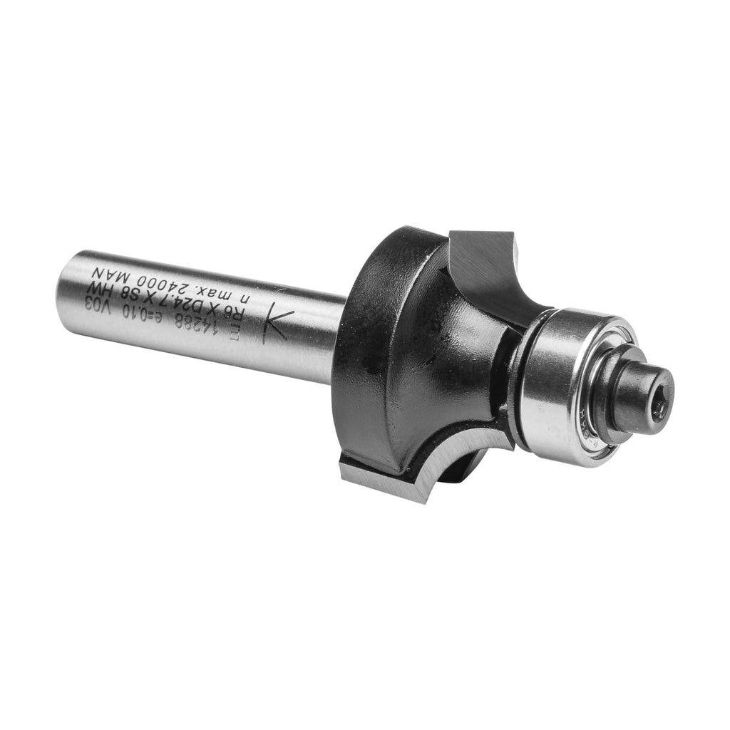 ENT 14288 Abrundfräser HW, Schaft (S) 8 mm, Durchmesser (D) 24,7 mm, NL 12,7 mm, R 6 mm, SL 32 mm, mit Kugellager