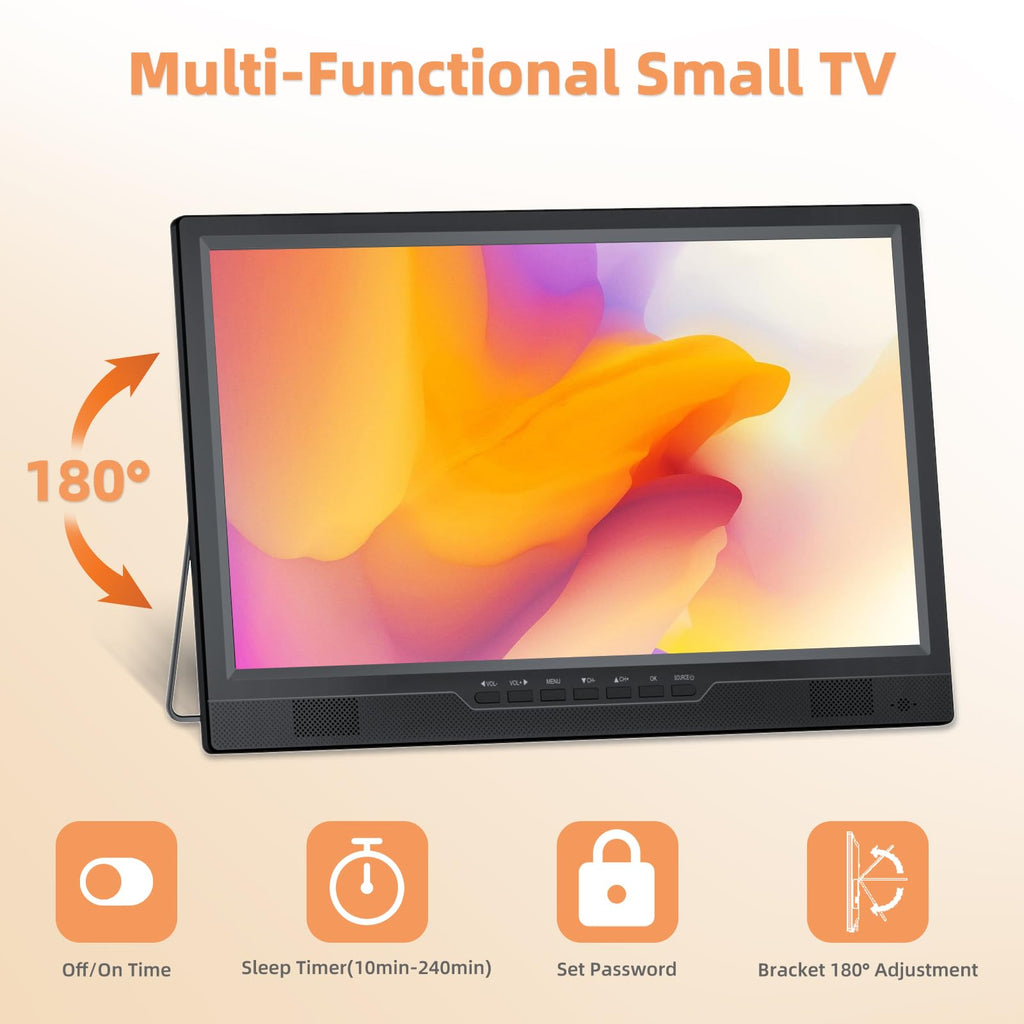 DESOBRY 19-Zoll Fernseher 1080P mit Antenne, Kleiner Fernseher mit HDMI/AVEingang USB-Anschluss, Tragbare MINI TV für Küche, Schlafzimmer, Camping und Wohnmobil (ohne Batterie)
