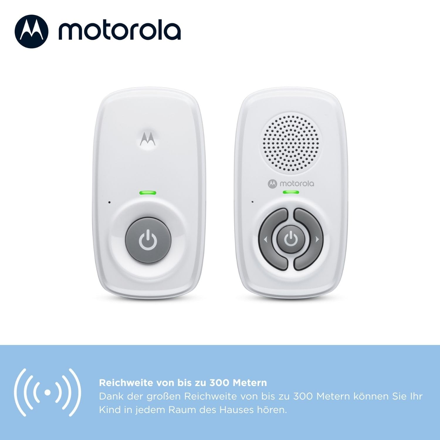 Motorola Nursery AM21 Audio-Babyphone – Digitaler Monitor mit DECT-Technologie zur Audioüberwachung – große Reichweite – hochempfindliches Mikrofon – Weiß