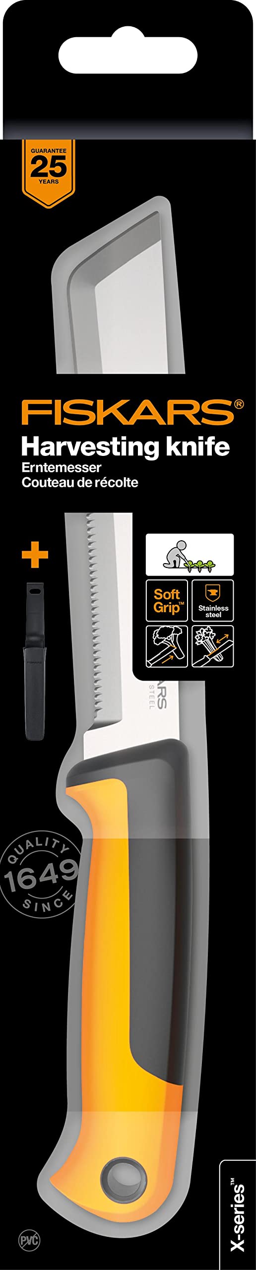 Fiskars Erntemesser, Für dicke Stiele und Stängel, Klingenlänge: 15 cm, Rostfreier Stahl/Kunststoff, Schwarz/Orange, X-series, K82, 1062830