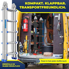 MASKO Aluminium 6in1 Mehrzweckleiter – 20 Sprossen | - 520 cm | 150 Kg, ausziehbar, rutschfest, Multifunktional, Gelenkleiter, Anlegeleiter, Klappleiter, beidseitige Steh- und Treppenleiter | Schwarz