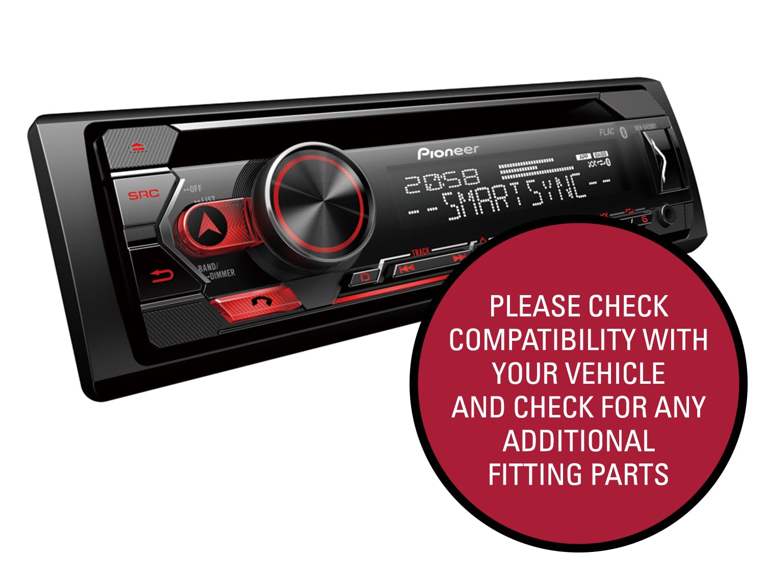 Pioneer DEH-S420BT, 1-DIN Autoradio, CD-Tuner mit RDS, Bluetooth, MP3, USB und AUX-Eingang, Freisprecheinrichtung, Smart Sync App, 13-Band-Equalizer, iPod-Steuerung